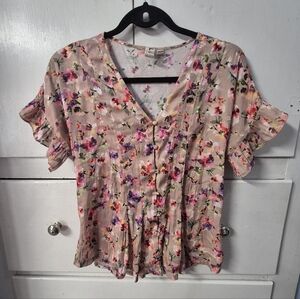 Anthropologie Dolan Left Coast Collection Sz XS Floral MITZI Pleated Top Shirt